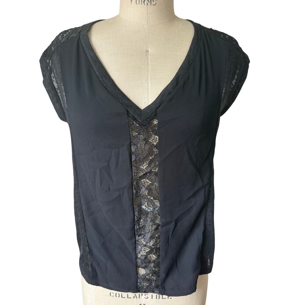 ALEXIS Linen and Lace Black T-Shirt Size Small Designer